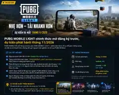 PUBG MOBILE LIGHT mở đăng ký trước, dự kiến phát hành tháng 11/2026